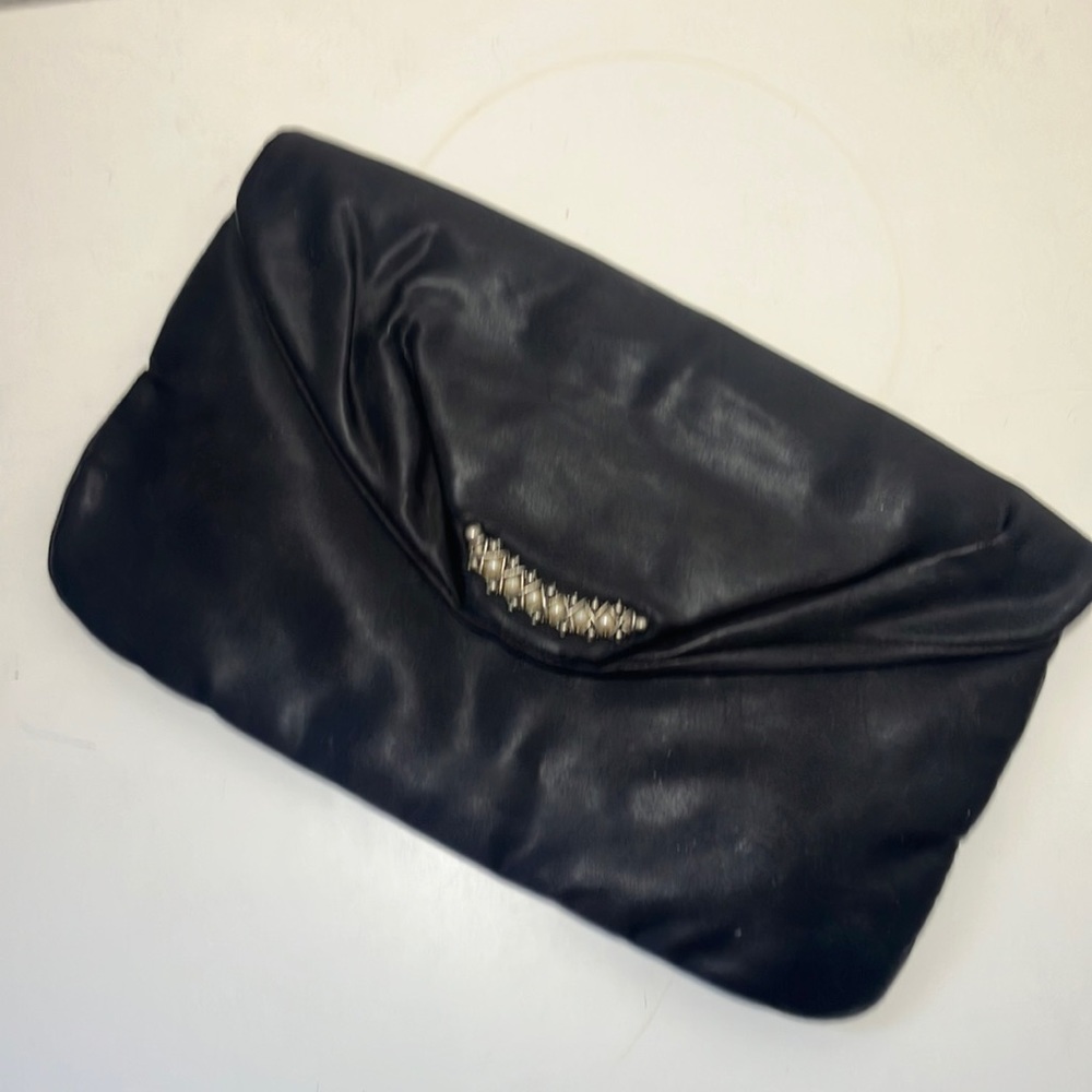 Vintage Madison Creations Black Satin Envelopes Style Handbag